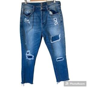 7 For All Mankind High Waist Josephina Distressed Raw Hem Jeans Size 28